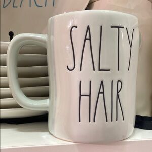 Light Blue NWT RAE Dunn Beach Mug with 'Salty Hair' Text